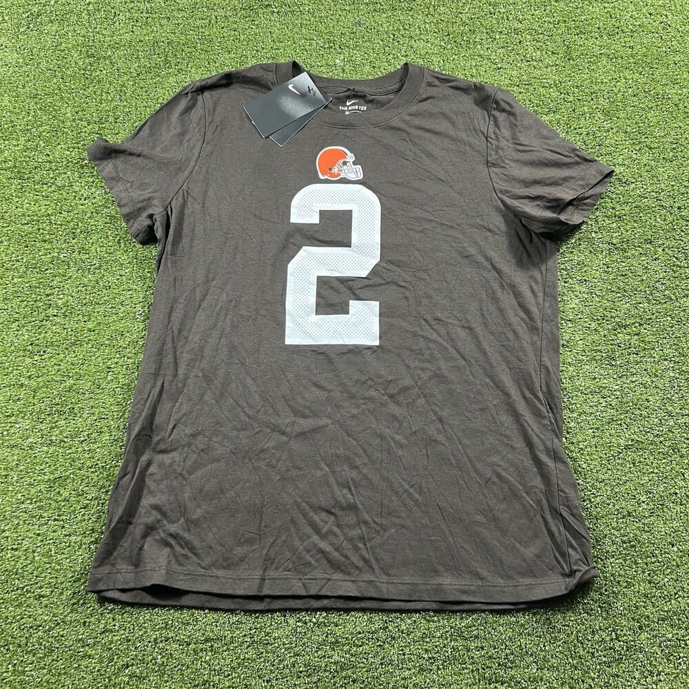 Cleveland Browns #2 Graphic T-Shirt Women Brown NFL Football Short Sleeve Tee L